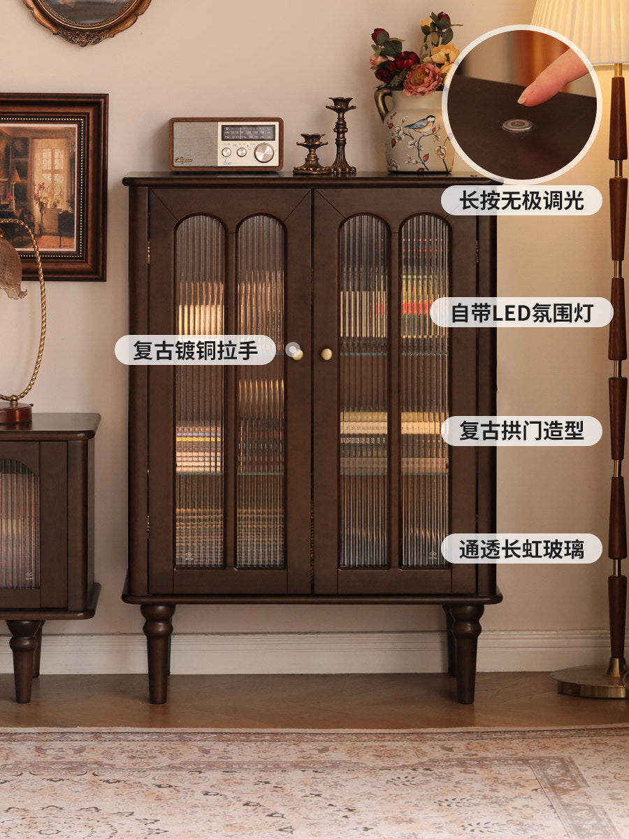实木边柜客厅美式复古电视柜立柜中古风小户型收纳储物柜